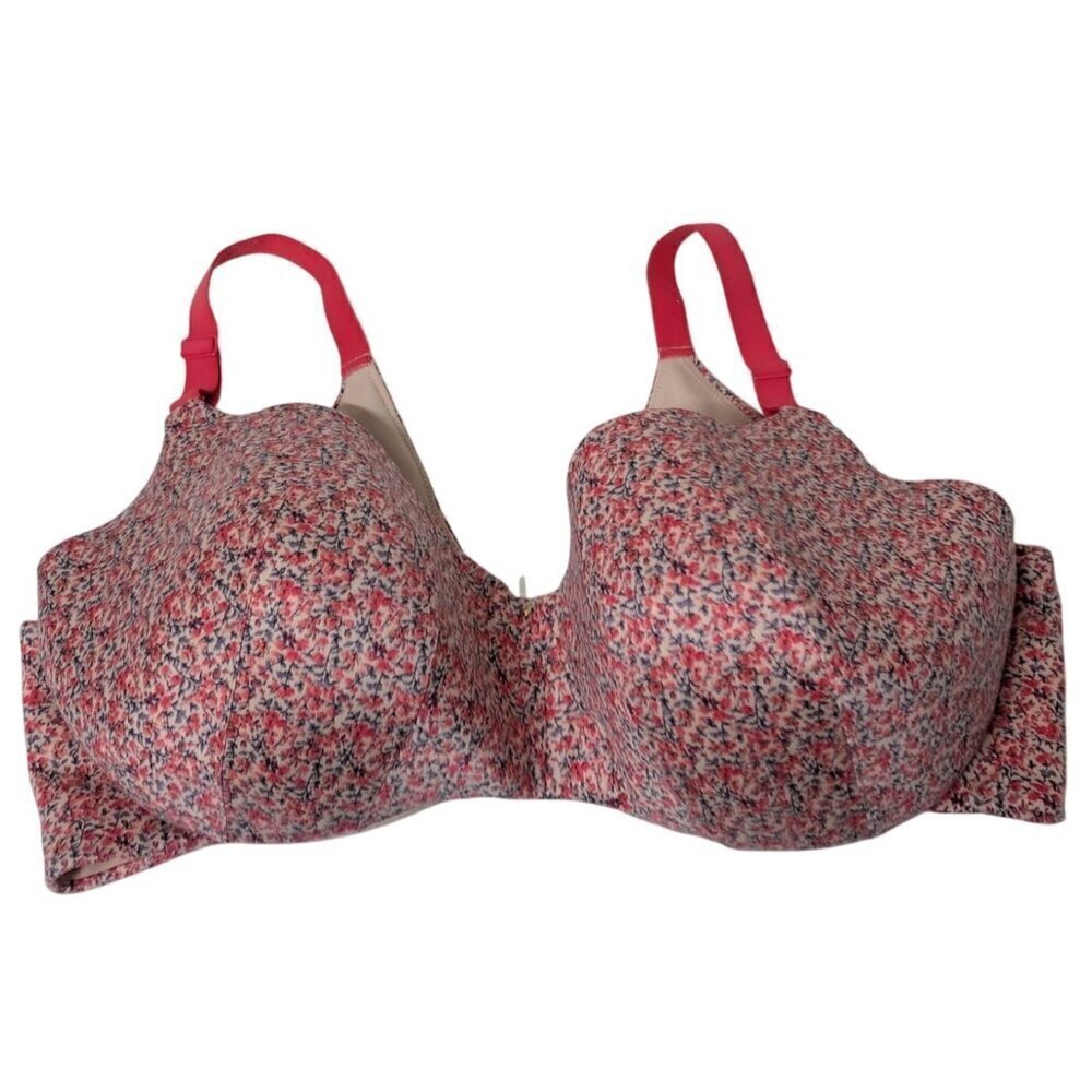 Cacique Floral Balconette Bra Womens Size 44DDD Pink Nylon Stretch Underwire